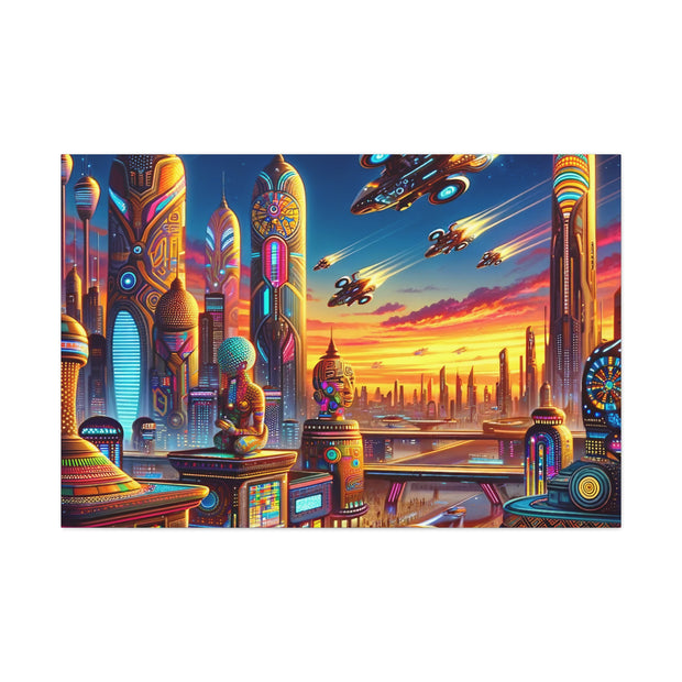 Dusk in the Afrofuturistic Metropolis - Vibrant Wall Art