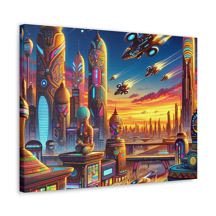 Dusk in the Afrofuturistic Metropolis - Vibrant Wall Art