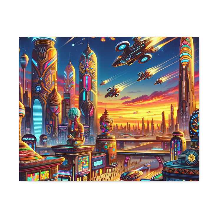 Dusk in the Afrofuturistic Metropolis - Vibrant Wall Art