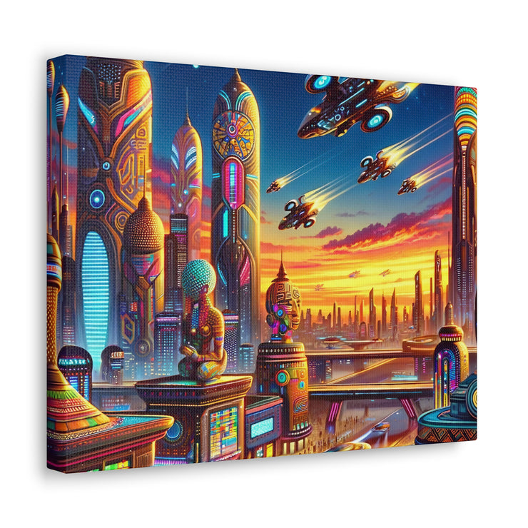 Dusk in the Afrofuturistic Metropolis - Vibrant Wall Art