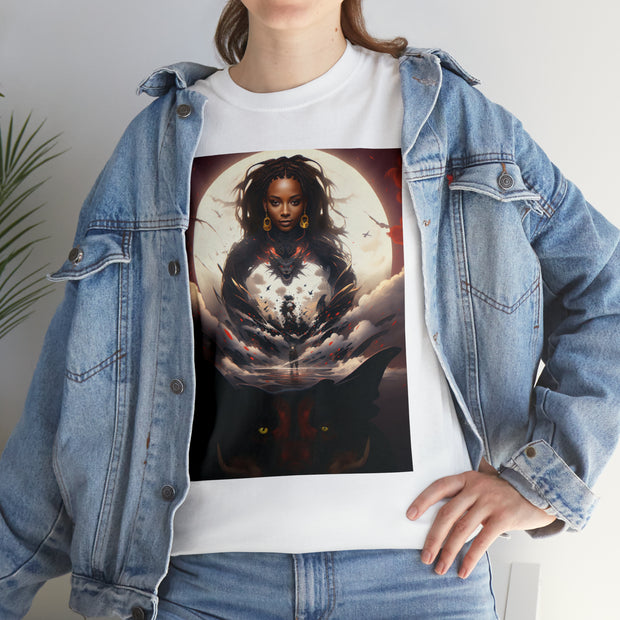 Afro Futuristic Woman and Panther Unisex Heavy Cotton Tee