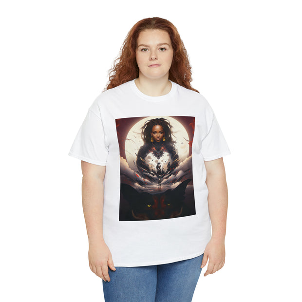 Afro Futuristic Woman and Panther Unisex Heavy Cotton Tee