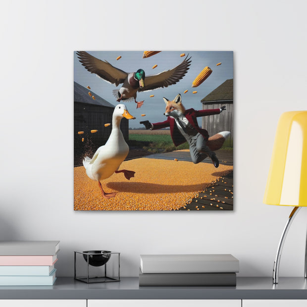 Harvest Heroics: The Dapper Fox & His Corn-Seed Quest - Whimsical Farm Art Print