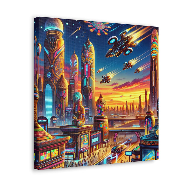 Dusk in the Afrofuturistic Metropolis - Vibrant Wall Art