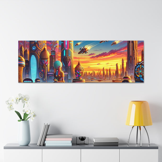 Dusk in the Afrofuturistic Metropolis - Vibrant Wall Art