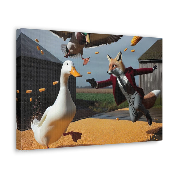 Harvest Heroics: The Dapper Fox & His Corn-Seed Quest - Whimsical Farm Art Print