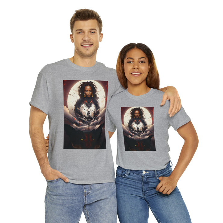 Afro Futuristic Woman and Panther Unisex Heavy Cotton Tee