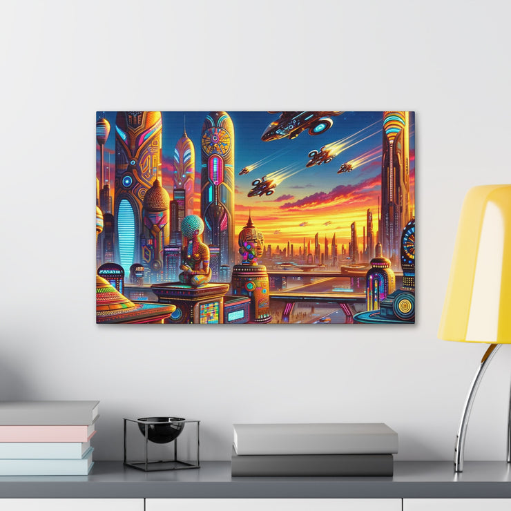 Dusk in the Afrofuturistic Metropolis - Vibrant Wall Art