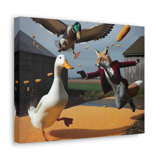 Harvest Heroics: The Dapper Fox & His Corn-Seed Quest - Whimsical Farm Art Print