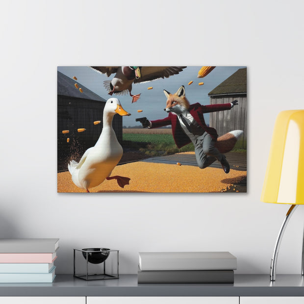 Harvest Heroics: The Dapper Fox & His Corn-Seed Quest - Whimsical Farm Art Print