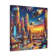 Dusk in the Afrofuturistic Metropolis - Vibrant Wall Art