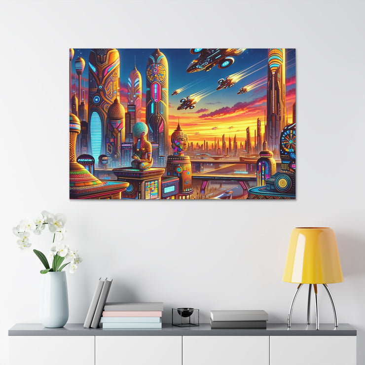 Dusk in the Afrofuturistic Metropolis - Vibrant Wall Art