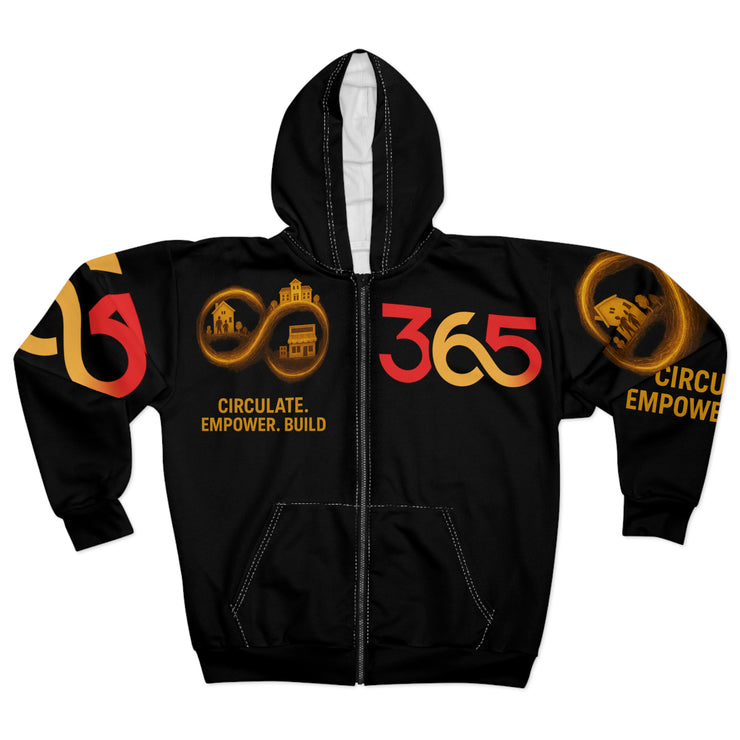 FBA Economy: 365 Strong Zip-Up (AOP) Hoodie | Circulate. Empower. Build. -Black