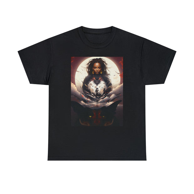 Afro Futuristic Woman and Panther Unisex Heavy Cotton Tee