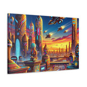 Dusk in the Afrofuturistic Metropolis - Vibrant Wall Art