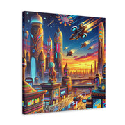 Dusk in the Afrofuturistic Metropolis - Vibrant Wall Art