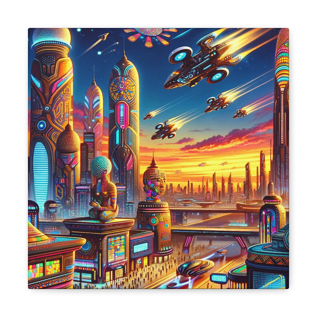 Dusk in the Afrofuturistic Metropolis - Vibrant Wall Art