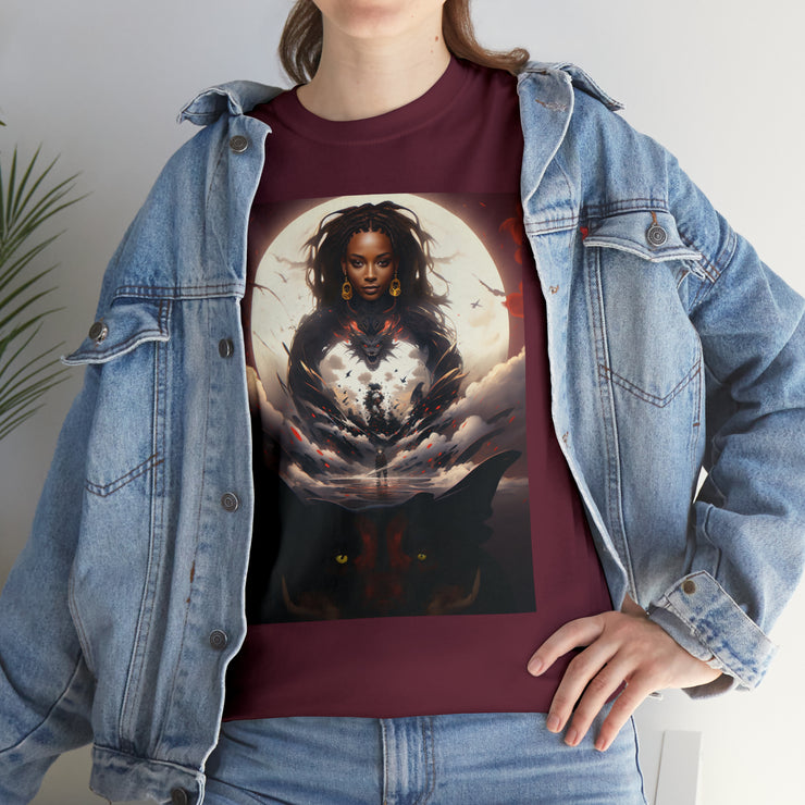 Afro Futuristic Woman and Panther Unisex Heavy Cotton Tee