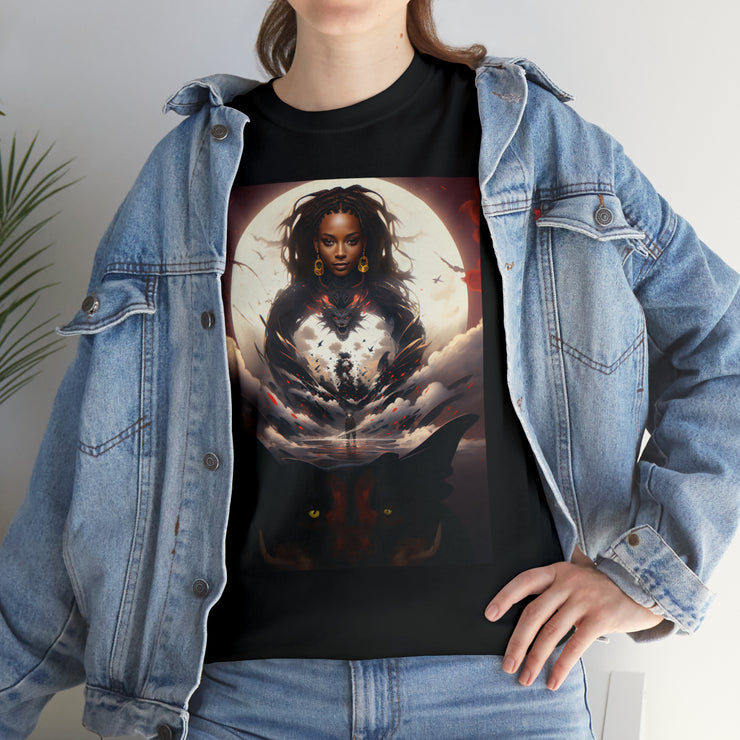 Afro Futuristic Woman and Panther Unisex Heavy Cotton Tee