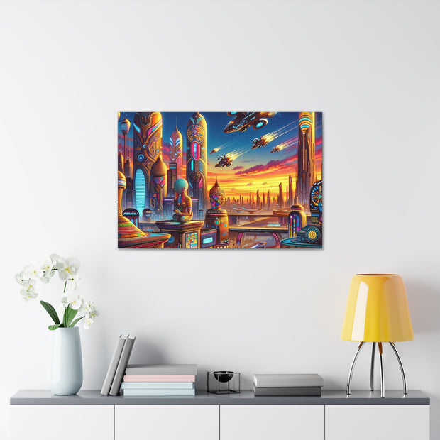 Dusk in the Afrofuturistic Metropolis - Vibrant Wall Art