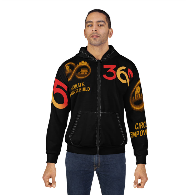 FBA Economy: 365 Strong Zip-Up (AOP) Hoodie | Circulate. Empower. Build. -Black