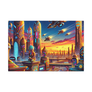 Dusk in the Afrofuturistic Metropolis - Vibrant Wall Art