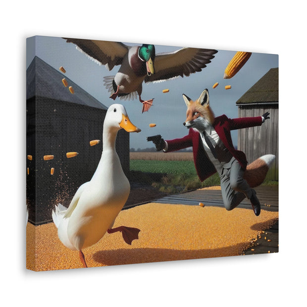 Harvest Heroics: The Dapper Fox & His Corn-Seed Quest - Whimsical Farm Art Print