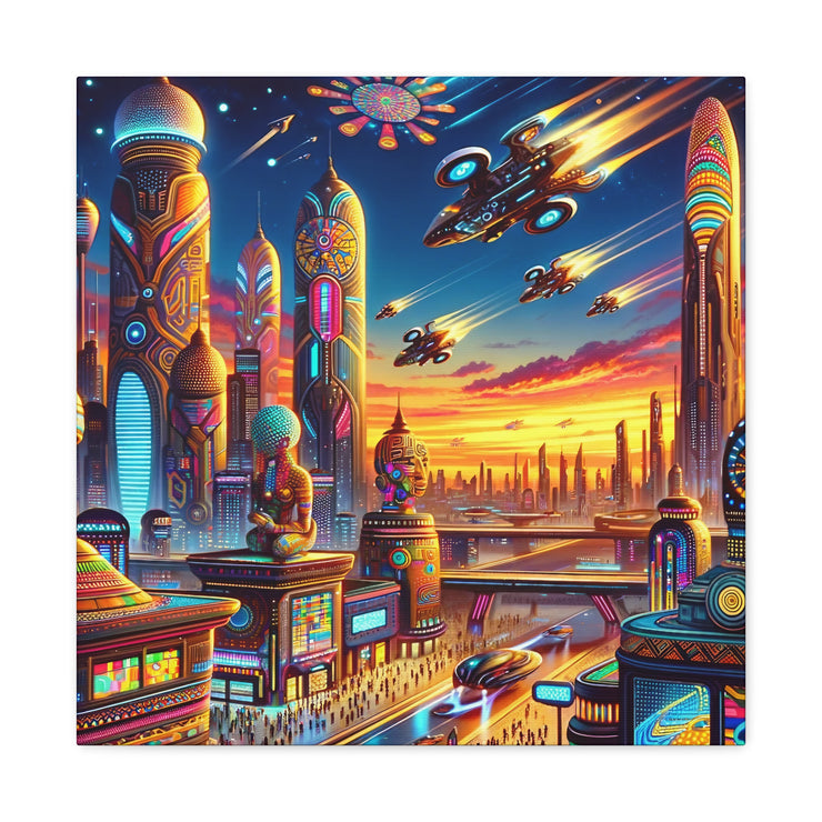 Dusk in the Afrofuturistic Metropolis - Vibrant Wall Art