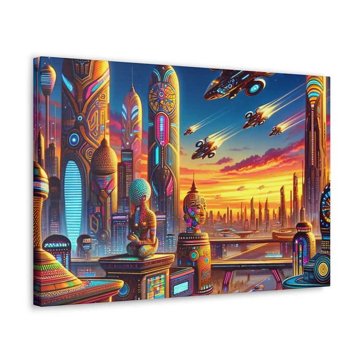 Dusk in the Afrofuturistic Metropolis - Vibrant Wall Art