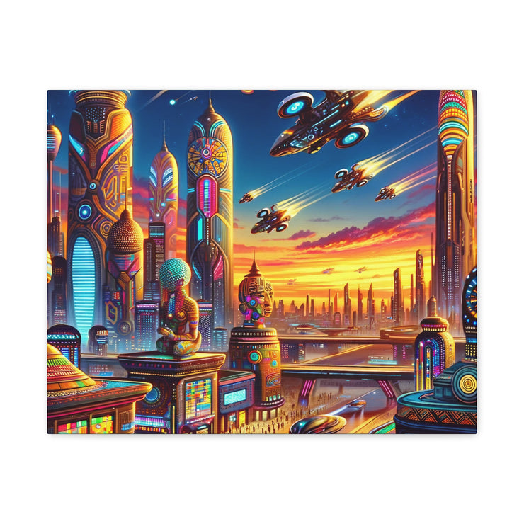 Dusk in the Afrofuturistic Metropolis - Vibrant Wall Art