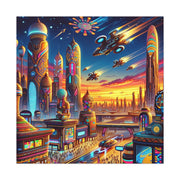 Dusk in the Afrofuturistic Metropolis - Vibrant Wall Art