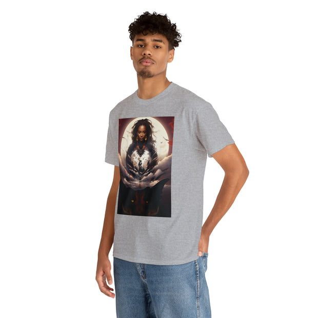 Afro Futuristic Woman and Panther Unisex Heavy Cotton Tee