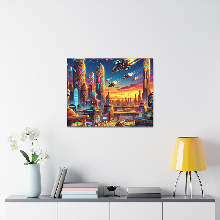 Dusk in the Afrofuturistic Metropolis - Vibrant Wall Art