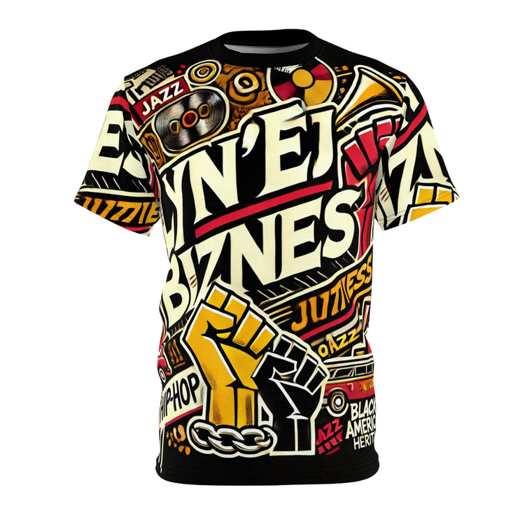 Lyn'ej Bizzness AOP T-Shirt – All-Over Print Celebrating Black American Culture