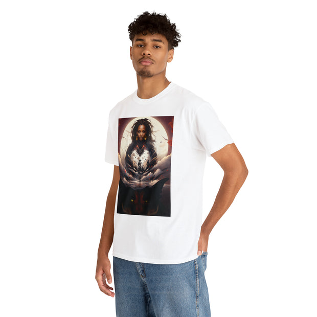 Afro Futuristic Woman and Panther Unisex Heavy Cotton Tee