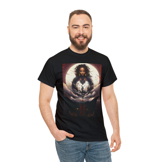 Afro Futuristic Woman and Panther Unisex Heavy Cotton Tee