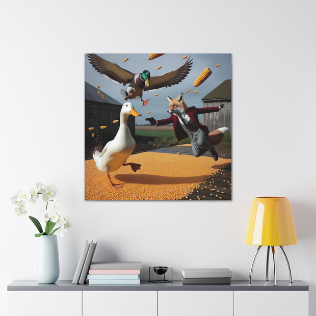 Harvest Heroics: The Dapper Fox & His Corn-Seed Quest - Whimsical Farm Art Print