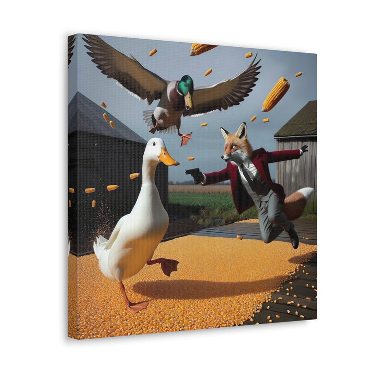 Harvest Heroics: The Dapper Fox & His Corn-Seed Quest - Whimsical Farm Art Print