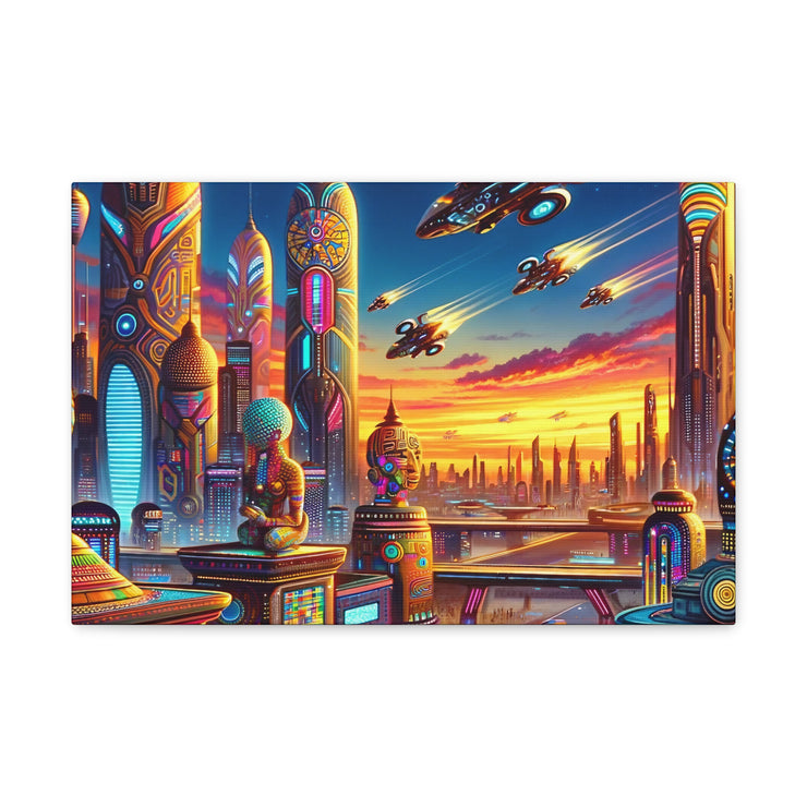 Dusk in the Afrofuturistic Metropolis - Vibrant Wall Art