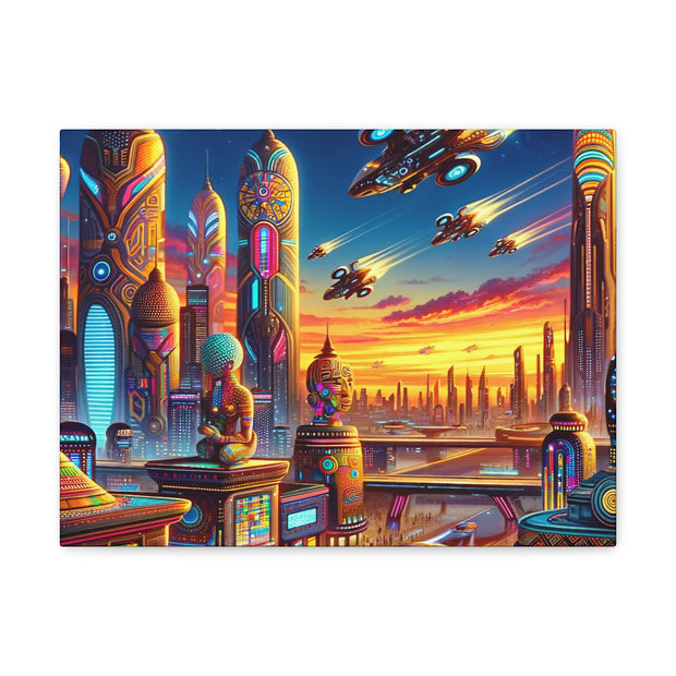 Dusk in the Afrofuturistic Metropolis - Vibrant Wall Art