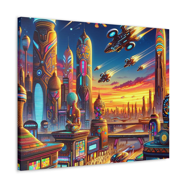 Dusk in the Afrofuturistic Metropolis - Vibrant Wall Art