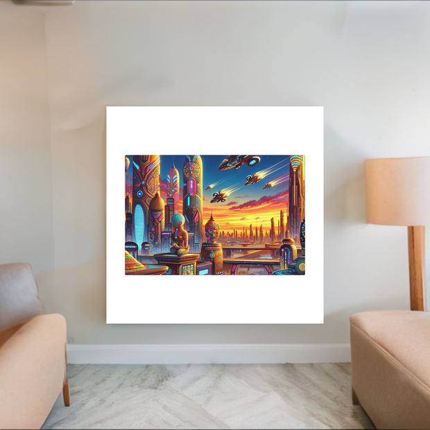 Dusk in the Afrofuturistic Metropolis - Vibrant Wall Art