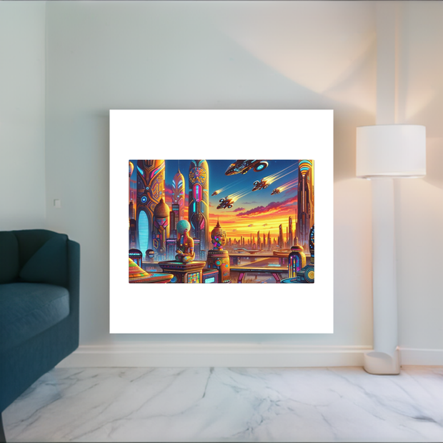 Dusk in the Afrofuturistic Metropolis - Vibrant Wall Art