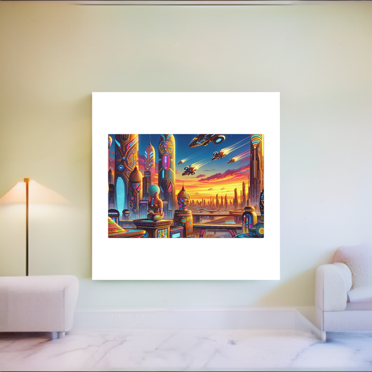 Dusk in the Afrofuturistic Metropolis - Vibrant Wall Art